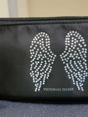 Victoria's Secret Black Rhinestone Angel Wings Cosmetic Pouch